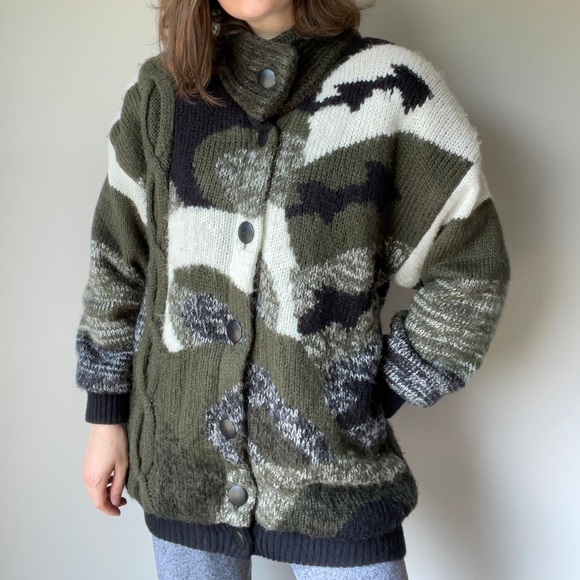 80’s Karizma knit cardigan jacket / abstract knit design / medium but oversize - Picture 2 of 9